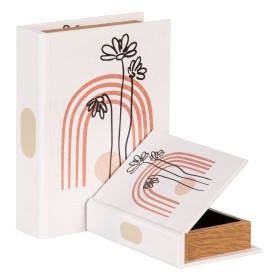 Decorative box Flowers Canvas 24 x 18 x 6 cm DMF (2 Pieces) by BigBuy Home, Boxes - Ref: S8801338, Price: 13,35 €, Discount: %