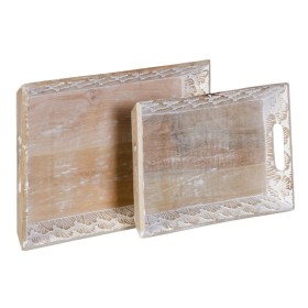 Plateau apéritif 45,5 x 30,5 x 5,5 cm Blanc Bois de manguier (2 Unités) de BigBuy Home, Plats et plateaux - Réf : S8802064, P...