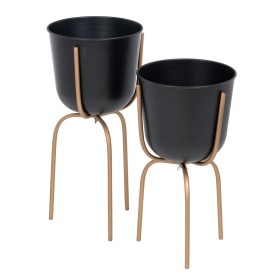 Set of Planters 23 x 23 x 48 cm Black Golden Metal (2 Units) by BigBuy Garden, Cachepots - Ref: S8802414, Price: 33,31 €, Dis...