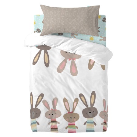 Parure de couette HappyFriday Moshi Moshi Rabbit Family Multicouleur Lit de bébé 2 Pièces | Tienda24 Tienda24.eu