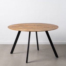 Dining Table 130 x 130 x 77 cm Natural Black Wood Iron by BigBuy Home, Dining Tables - Ref: S8803193, Price: 326,75 €, Discou...