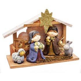 Decorazione Natalizia Multicolore Legno Ceramica Natività/Presepe 27,5 x 12 x 20 cm (4 Pezzi) di BigBuy Christmas, Natale - R...