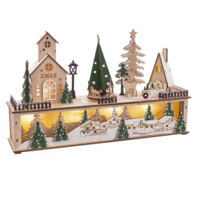 Christmas bauble Green Natural Wood Houses 45 x 10 x 27 cm by BigBuy Christmas, Christmas - Ref: S8803636, Price: 42,40 €, Di...