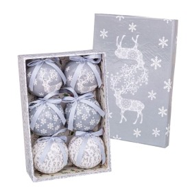 Bolas de Natal Branco Prateado Papel Polyfoam Veado 7,5 x 7,5 x 7,5 cm (6 Unidades) de BigBuy Christmas, Natal - Ref: S880375...