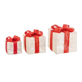 Adorno Navideño Blanco Rojo Metal Fibra Caja De Regalo 25 x 25 x 31 cm (3 Unidades) de BigBuy Christmas, Navidad - Ref: S8803...