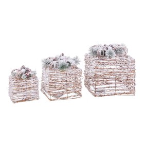 Décorations de Noël Naturel Métal Plastique Fibre Boîte Cadeau 25 x 25 x 36 cm (3 Unités) de BigBuy Christmas, Noël - Réf : S...