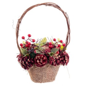 Decorazione Natalizia Rosso Multicolore Rattan Plastica Foam Ananas Cestino 21 x 21 x 30 cm di BigBuy Christmas, Natale - Rif...