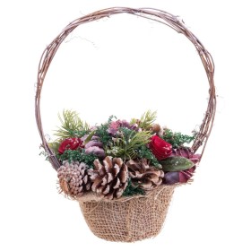 Décorations de Noël Rouge Multicouleur Rotin Plastique Foam Ananas Panier 21 x 21 x 30 cm de BigBuy Christmas, Noël - Réf : S...