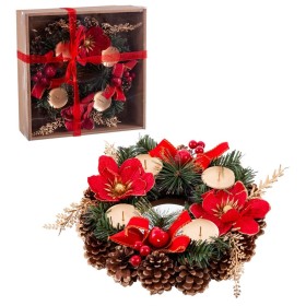 Portavelas Navideño Rojo Multicolor Metal Plástico Piñas 30 x 30 cm de BigBuy Christmas, Navidad - Ref: S8803839, Precio: 27,...