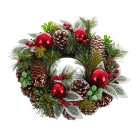 Weihnachtskranz Rot grün Bunt Kunststoff Foam Ananas 30 x 30 cm von BigBuy Christmas, Weihnachten - Ref: S8803855, Preis: 31,...