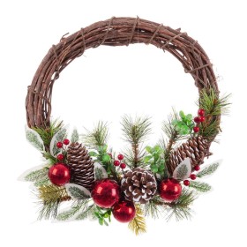 Weihnachtskranz Rot Bunt Rattan Kunststoff Foam Blatt Ananas 30 x 30 cm von BigBuy Christmas, Weihnachten - Ref: S8803857, Pr...