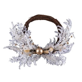 Couronne de Noël Blanc Doré Rotin Plastique 45 cm de BigBuy Christmas, Noël - Réf : S8803868, Prix : 22,06 €, Remise : %