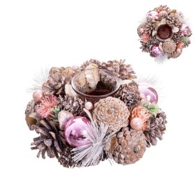 Bougeoirs de Noël Blanc Rose Plastique Foam Ananas 19 x 19 x 9 cm de BigBuy Christmas, Noël - Réf : S8803905, Prix : 13,30 €,...