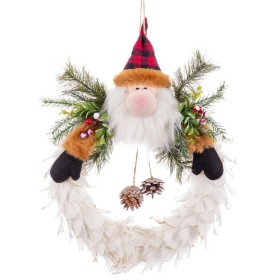 Couronne de Noël Père Noël Multicouleur Plumes Plastique 40 x 35 x 8 cm de BigBuy Christmas, Noël - Réf : S8803907, Prix : 32...