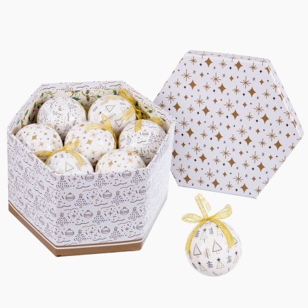 Bolas de Natal Branco Dourado Papel Polyfoam 7,5 x 7,5 x 7,5 cm (14 Unidades) | Tienda24 - Global Online Shop Tienda24.eu