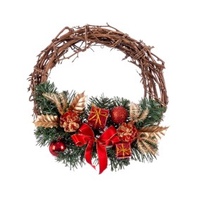 Couronne de Noël Rotin Rouge Multicouleur PVC 20 x 20 x 10 cm de BigBuy Christmas, Noël - Réf : S8803950, Prix : 8,48 €, Remi...