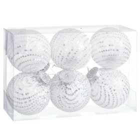 Christmas Baubles White Silver Plastic Fabric Sequins 8 x 8 x 8 cm (6 Units) by BigBuy Christmas, Christmas - Ref: S8804129, ...