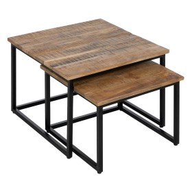 Set of 2 tables Black Natural 60 x 60 x 42 cm (2 Units) by BigBuy Home, Tables - Ref: S8804334, Price: 185,61 €, Discount: %