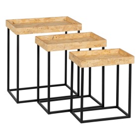 Jeu de 3 tables Noir Naturel Fer Bois MDF 57,5 x 37,5 x 67,5 cm (3 Unités) de BigBuy Home, Tables - Réf : S8804375, Prix : 18...