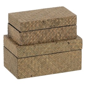 Set of decorative boxes Beige Natural DMF 25 x 15 x 12 cm (2 Units) by BigBuy Home, Boxes - Ref: S8804699, Price: 40,80 €, Di...