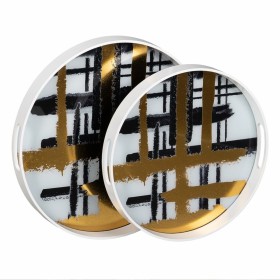 bandeja de aperitivos Branco Preto Dourado PVC Cristal Abstrato 42 x 42 x 4,2 cm (2 Unidades) de BigBuy Home, Pratos e fontes...