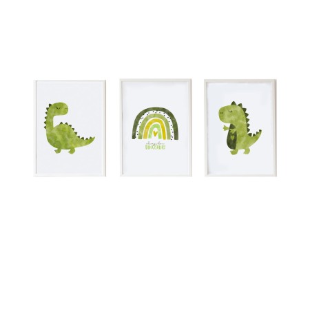 Satz mit 3 Bildern Crochetts Bunt Holz MDF 33 x 43 x 2 cm Regenbogen Dinosaurier (3 Stücke) | Tienda24 Tienda24.eu