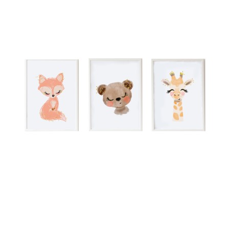 Juego de 3 cuadros Crochetts Multicolor Madera MDF 33 x 43 x 2 cm Oso Jirafa Zorro (3 Piezas) | Tienda24 Tienda24.eu