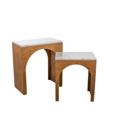 Ensemble de tables Romimex Blanc Naturel Bois Marbre Bois d'hévéa Bois MDF 2 Pièces | Tienda24 Tienda24.eu