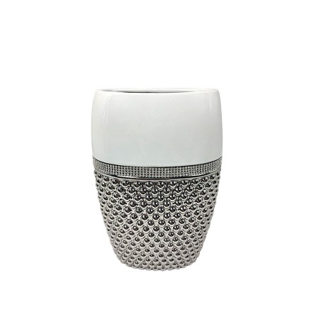 Vase Romimex White Silver Ceramic 15 x 24 x 9 cm | Tienda24 Tienda24.eu