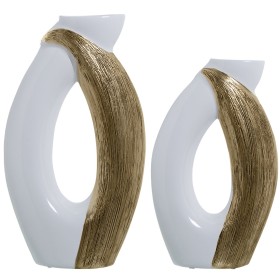 Vaso Romimex Branco Natural Cerâmica Fibra natural 27 x 40 x 27 cm | Tienda24 Tienda24.eu