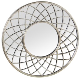 Wall mirror White Natural Crystal Mango wood MDF Wood Vertical Circular 91,5 x 3,8 x 91,5 cm | Tienda24 Tienda24.eu