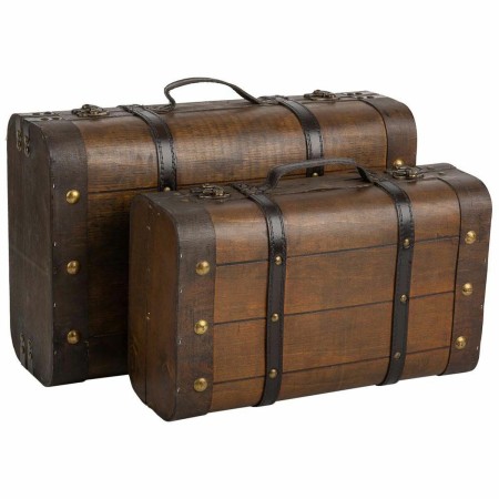 Jeu de valises Alexandra House Living Marron PVC Bois Métal Vintage 30 x 16 x 45 cm 38 x 24 x 13,5 cm Décoratif 2 Pièces | Tienda24 - Global Online Shop Tienda24.eu