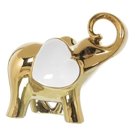 Figura Decorativa Alexandra House Living Branco Cerâmica Elefante Dourado 12 x 25 x 22 cm | Tienda24 Tienda24.eu