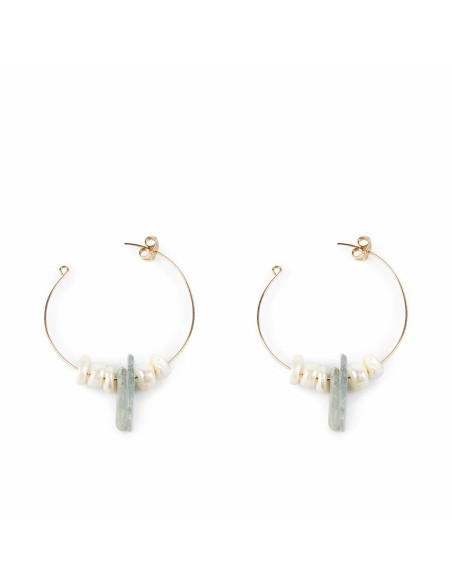 Pendientes Mujer Shabama Lao Latón Bañado en oro Perlas 4 cm | Tienda24 Tienda24.eu