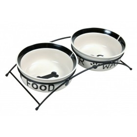 Pet feeding dish Trixie Double Bowl White Black Ceramic 0,6 L by Trixie, Bowls - Ref: S9111625, Price: 17,47 €, Discount: %