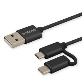 Câble USB vers Micro USB et USB C Savio CL-128 Noir 1 m de Savio, Câbles USB - Réf : S9115492, Prix : 5,60 €, Remise : %