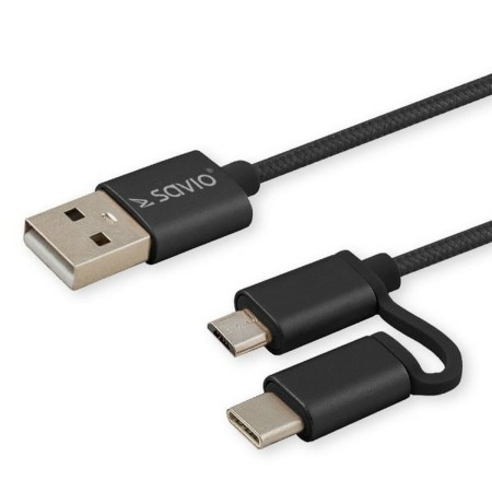 USB-Kabel auf Micro-USB und USB C Savio CL-128 Schwarz 1 m | Tienda24 - Global Online Shop Tienda24.eu