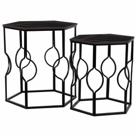 Table d'appoint DKD Home Decor Noir Doré Métal Verre 60 x 60 x 30 cm | Tienda24 Tienda24.eu