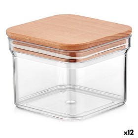 Jar Quttin With lid Plastic 500 ml Wood Squared 10,5 x 10,5 x 8