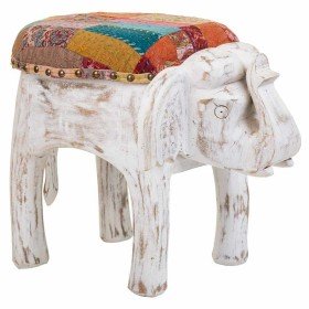 Taburete Alexandra House Living Blanco Madera de mango Tejido 51 x 37 x 36 cm Elefante de Alexandra House Living, Sillas y so...