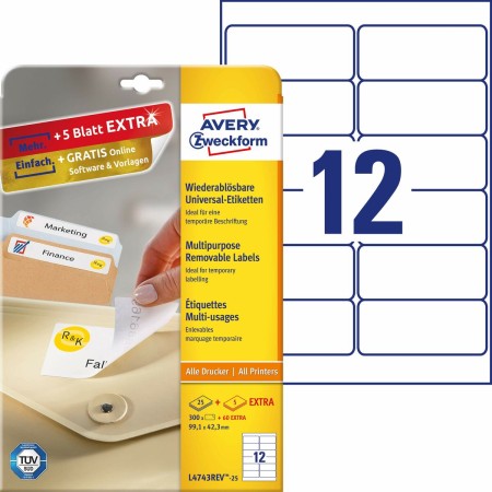 Adhésifs/étiquettes Avery L4743REV-25 Blanc Papier | Tienda24 Tienda24.eu