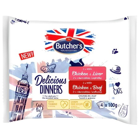 Comida para gato Butcher's Delicious Pollo Ternera Hígado 4 x 100 g | Tienda24 - Global Online Shop Tienda24.eu