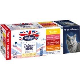 Cat food Butcher's Delicious Chicken Turkey Veal Liver 40 x 100 g by Butcher's, Wet - Ref: S9132157, Price: 22,30 €, Discount: %