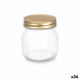 Jar Transparent Golden Metal Glass 300 ml 7,5 x 9 x 7,5 cm (36