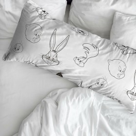 Federa Looney Tunes Bianco Nero Multicolore 175 Fili 45 x 110 cm 100 % cotone di Looney Tunes, Lenzuola e federe per cuscino ...