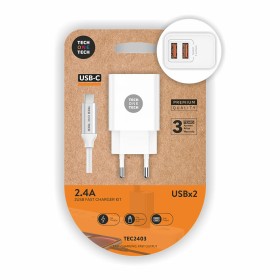 Wall Charger + USB-C Cable Tech One Tech TEC2403 White Double by Tech One Tech, USB Cables - Ref: S9907646, Price: 8,81 €, Di...