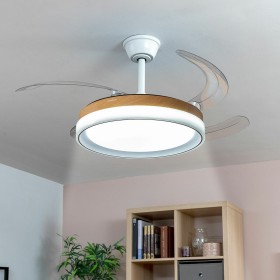 LED Ceiling Fan with 4 Retractable Blades Blalefan InnovaGoods Wood 72 W Ø49,5-104 cm by InnovaGoods, Ceiling Fans - Ref: V01...