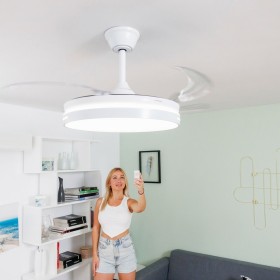 Ventilador de Teto com LED, Altifalante e 4 Pás Retráteis Notefan InnovaGoods Branco 36 W Ø49,5-104 cm de InnovaGoods, Ventil...