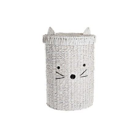 Cesto para la Ropa Sucia DKD Home Decor 42 x 42 x 63 cm Blanco Infantil Gato | Tienda24 Tienda24.eu