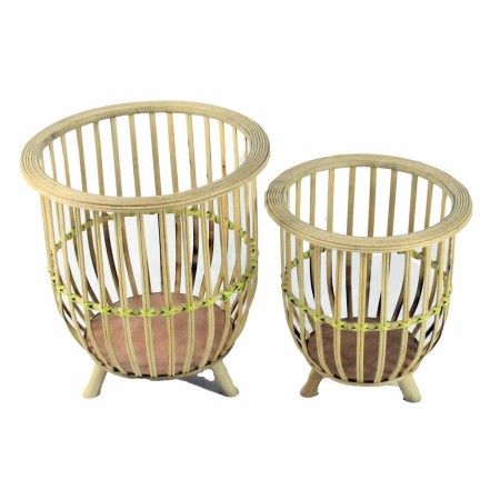 Set of Planters DKD Home Decor 35 x 35 x 37 cm Natural Light brown Bamboo | Tienda24 Tienda24.eu